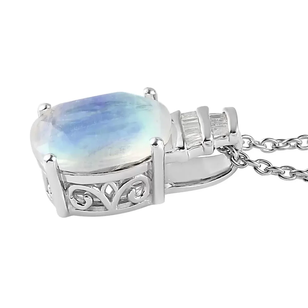 🔥PRICE DROP🔥NWT MOONSTONE & DIAMOND PLATINUM STERLING SILVER PENDANT NECKLACE - Picture 4 of 6